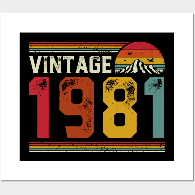 Vintage 1981 Birthday Gift Retro Style Wall Art by Foatui
